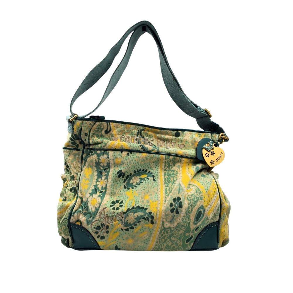 Juicy Couture Green Yellow Paisley Couture Baby Shoulder Bag Vintage Y2K